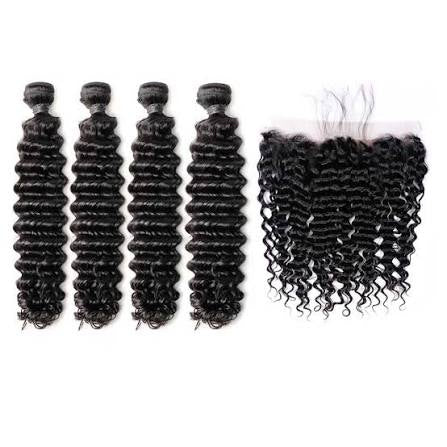 Deep curly Lace frontal with 3&4 bundles, Brazilian raw virgin hair